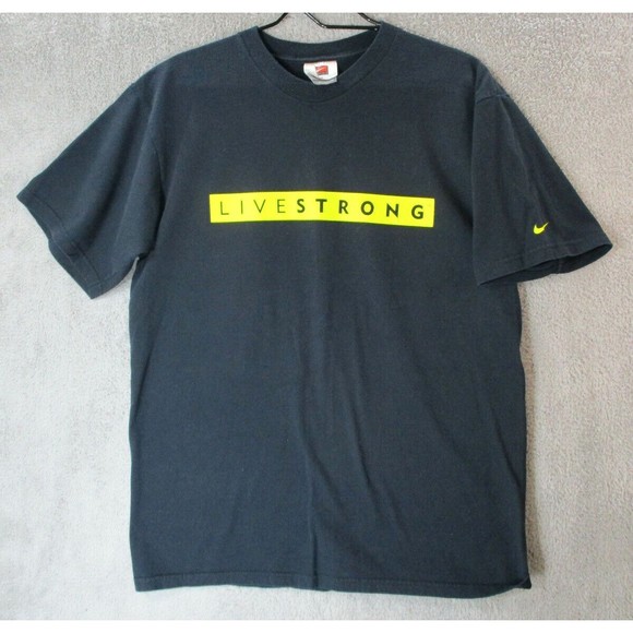 Nike Livestrong Shirt Mens Medium Black Swoosh Spellout Logo Short Sleeve Crew M - Picture 1 of 9
